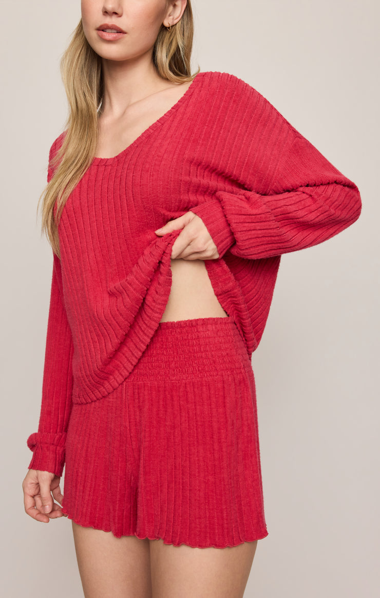 Tops Daydreamer Silky Rib V-Neck Ruby Red