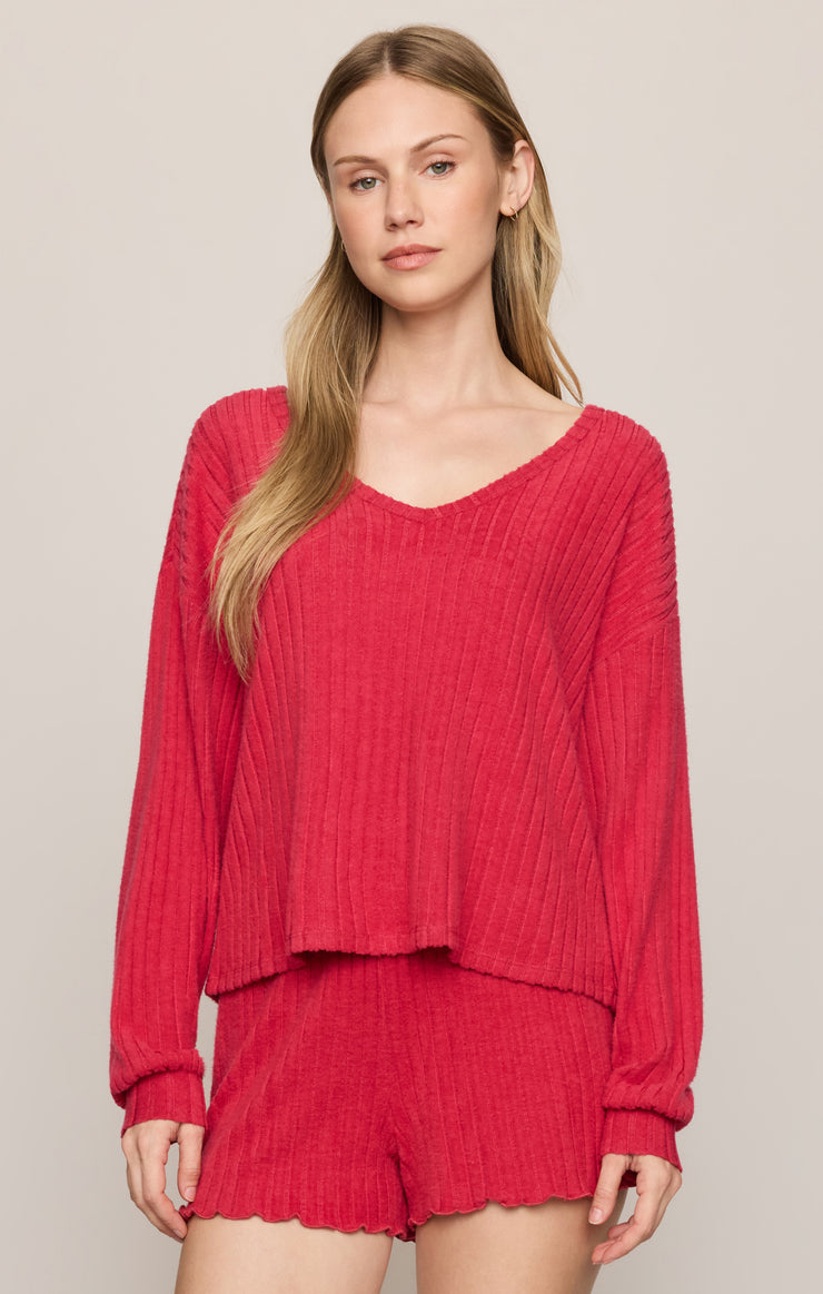 Tops Daydreamer Silky Rib V-Neck Ruby Red