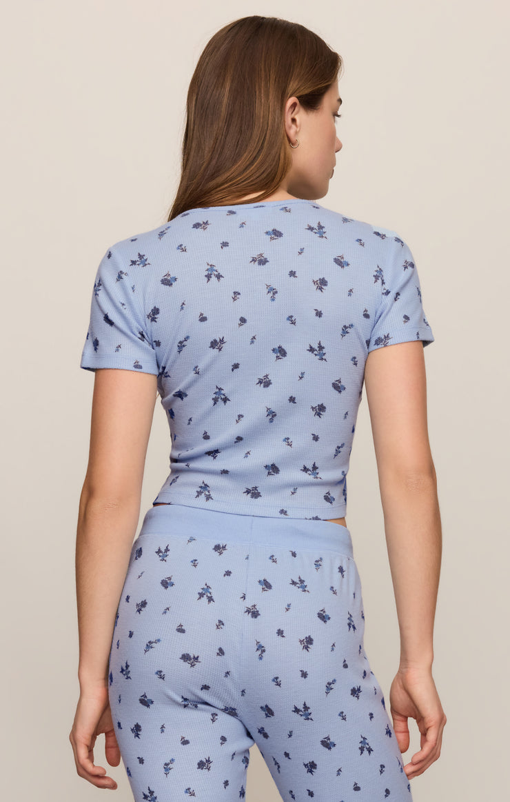 Tops Floral Thermal Tee Crystal Blue