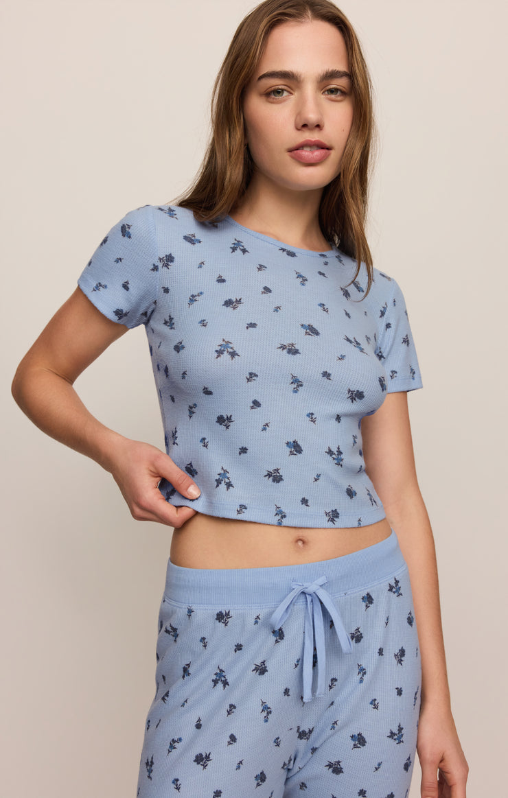 Tops Floral Thermal Tee Crystal Blue