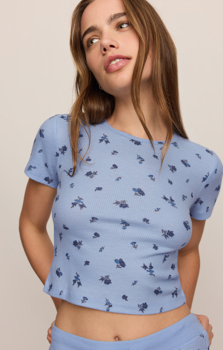 Tops Floral Thermal Tee Crystal Blue