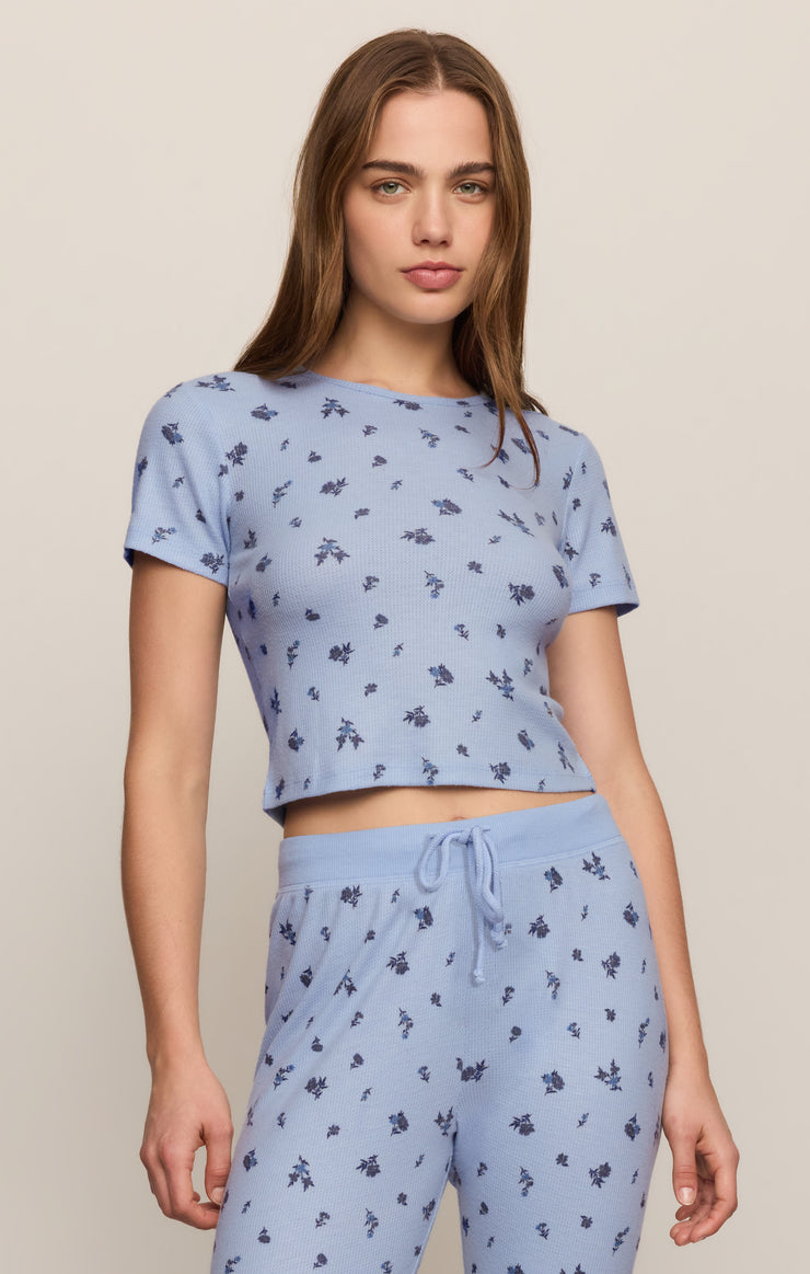 Tops Floral Thermal Tee Crystal Blue