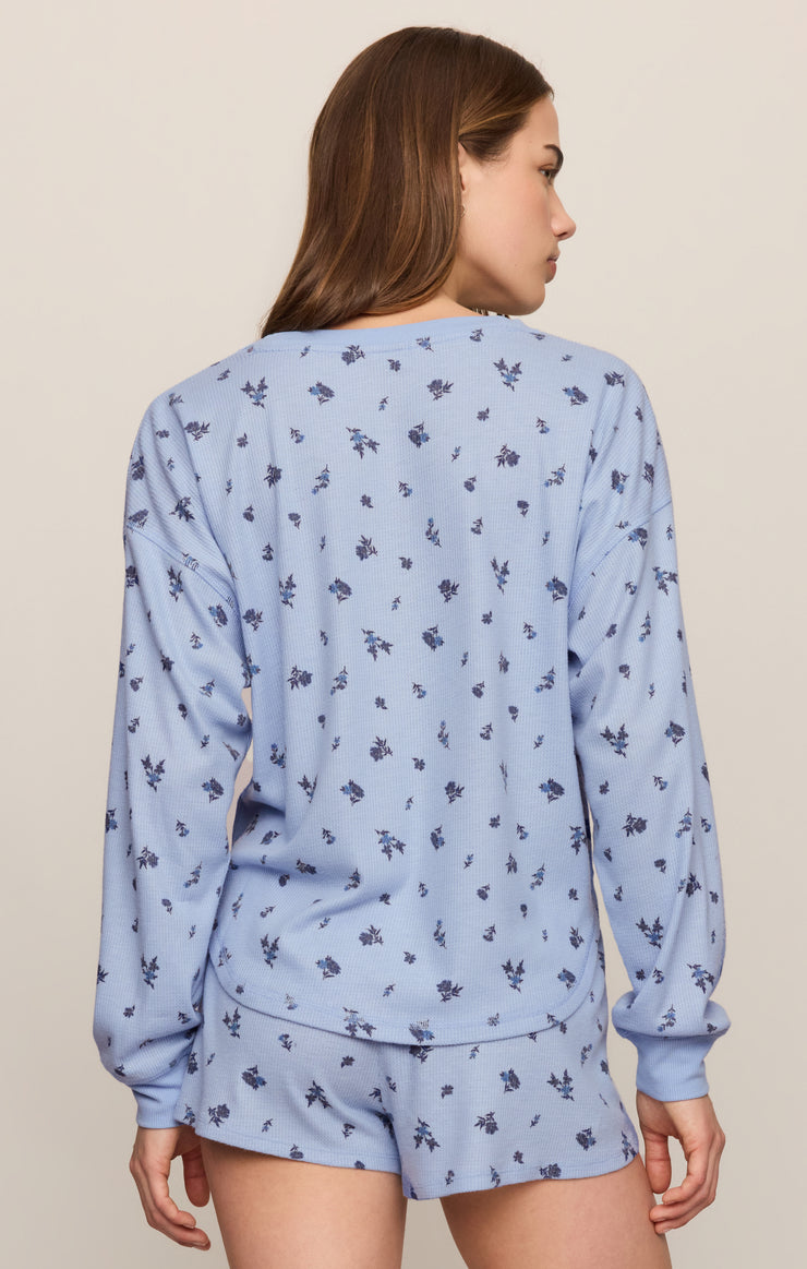 Tops Floral Thermal Long Sleeve Crystal Blue
