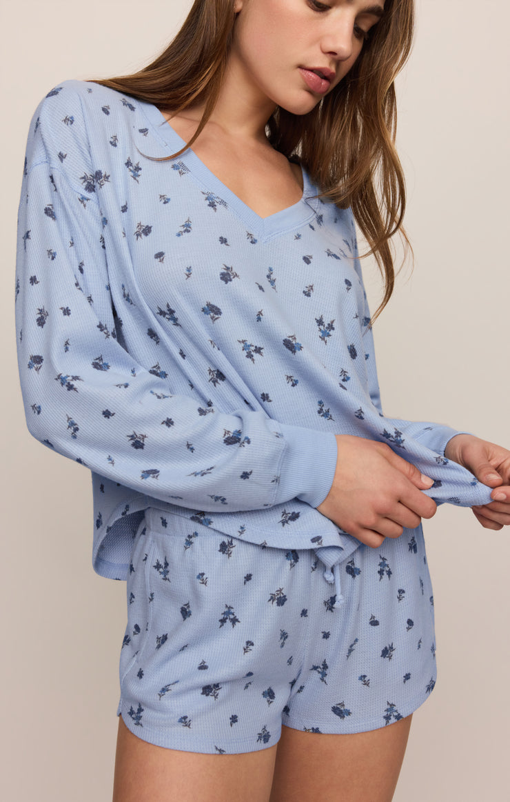 Tops Floral Thermal Long Sleeve Crystal Blue