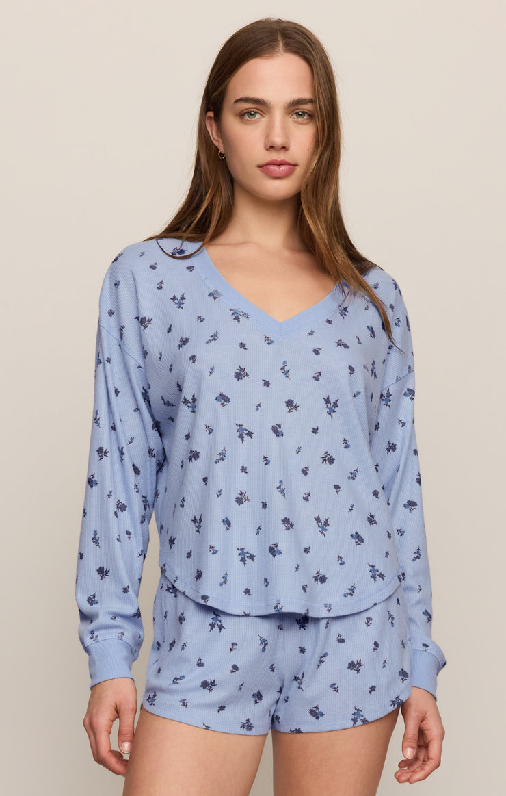Tops Floral Thermal Long Sleeve Crystal Blue