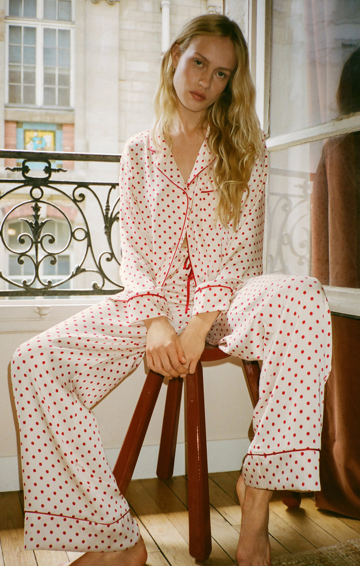 Tops Snuggle Dot Satin PJ Set Vanilla Ice