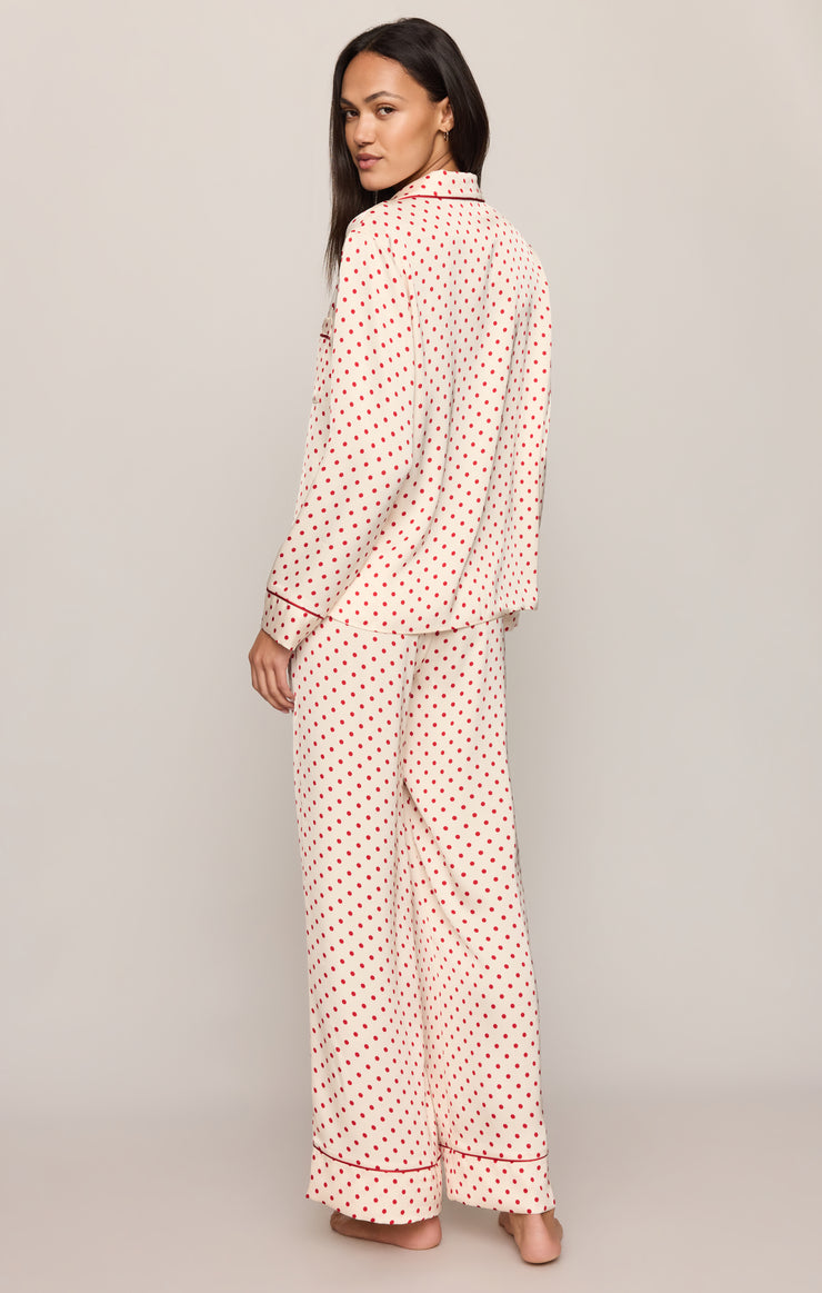 Tops Snuggle Dot Satin PJ Set Vanilla Ice