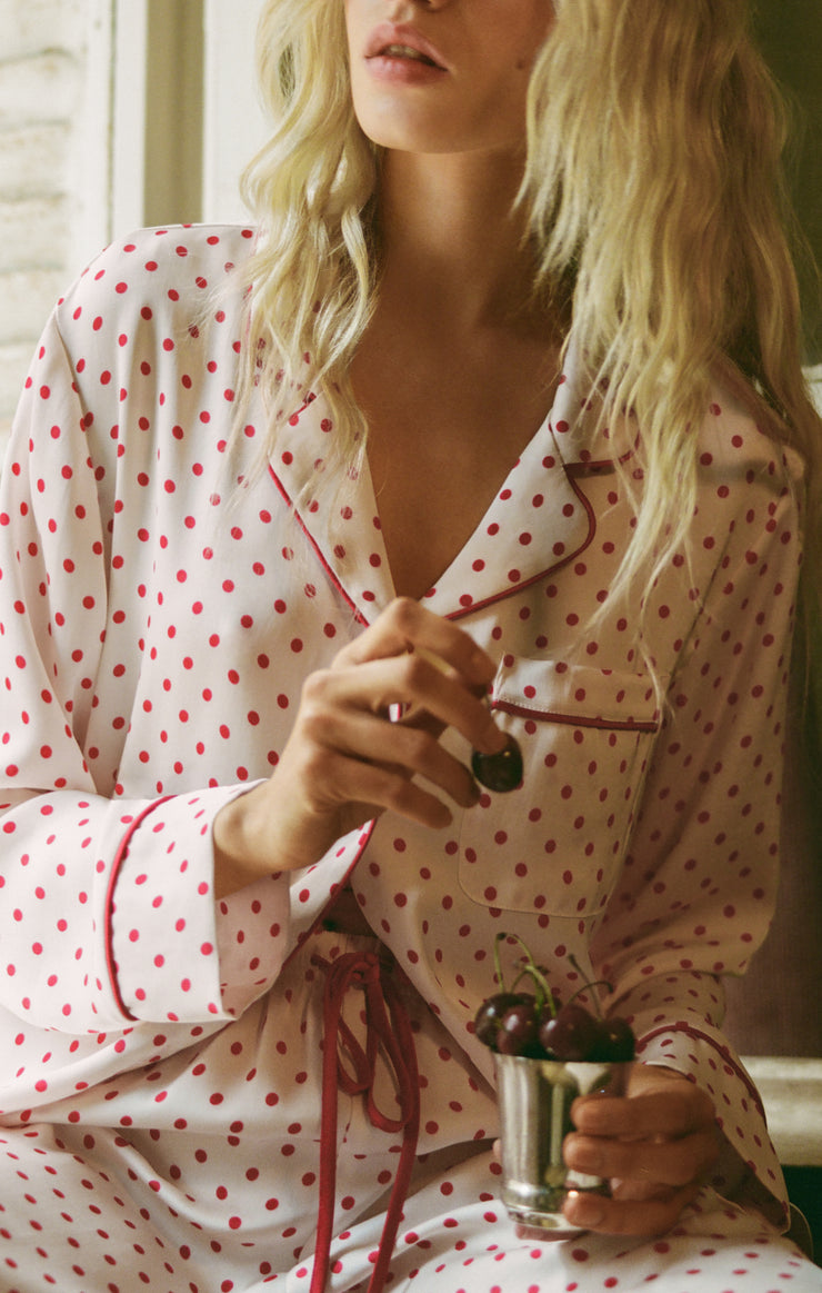 Tops Snuggle Dot Satin PJ Set Vanilla Ice