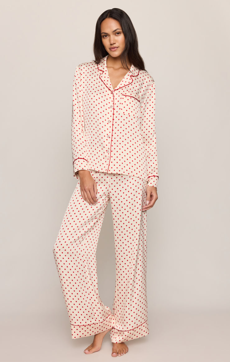 Tops Snuggle Dot Satin PJ Set Vanilla Ice