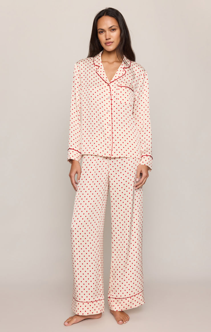 Tops Snuggle Dot Satin PJ Set Vanilla Ice