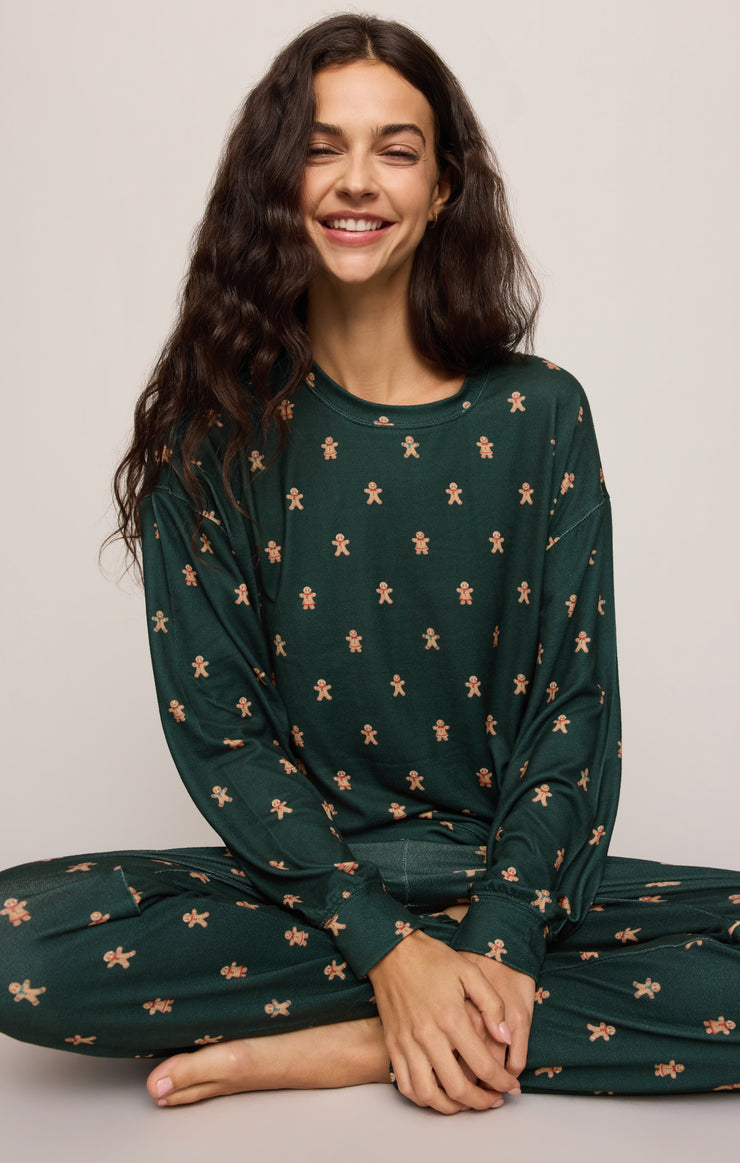 Tops Cozy Gingerbread Jersey PJ Set Cyprus Green
