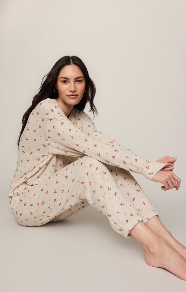 Tops Cozy Holly Knit PJ Set Light Oatmeal Heather