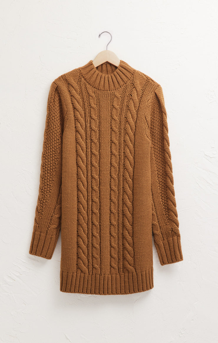 Dresses Sage Cable Knit Sweater Mini Dress Camel