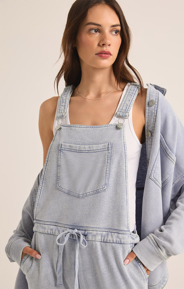 Pants Knit Denim Overalls Washed Indigo