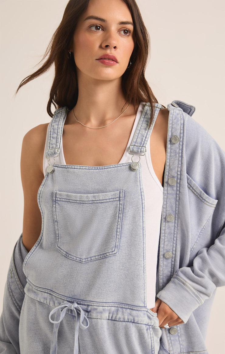 Pants Knit Denim Overalls Washed Indigo