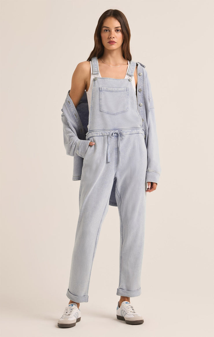 Pants Knit Denim Overalls Washed Indigo