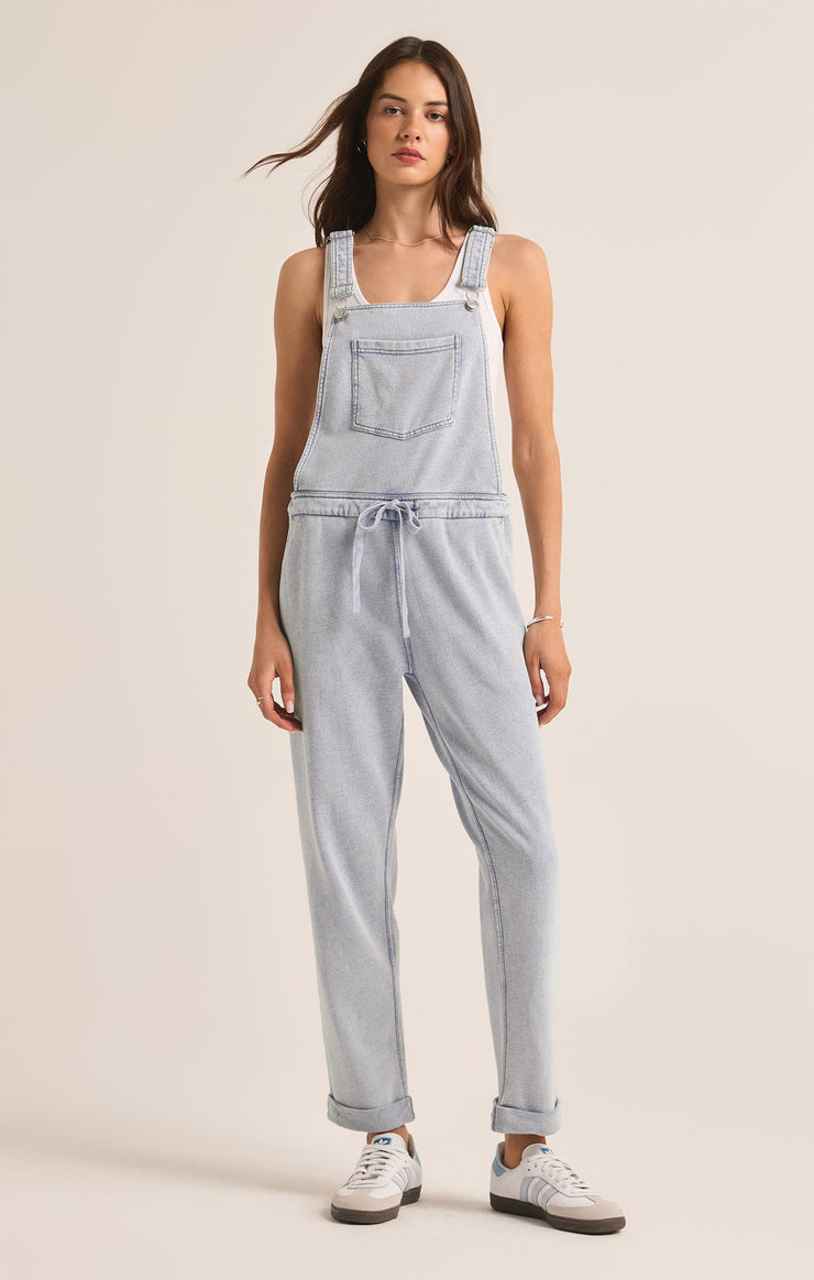 Pants Knit Denim Overalls Washed Indigo