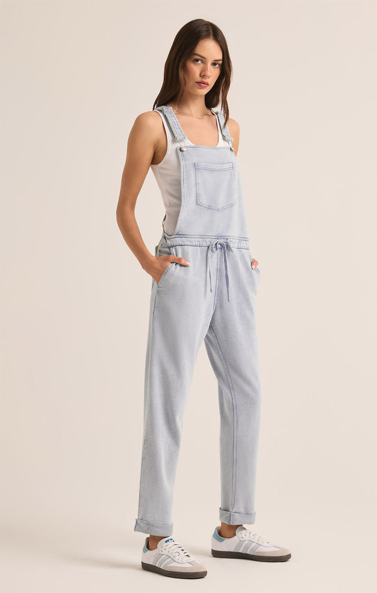 Pants Knit Denim Overalls Washed Indigo