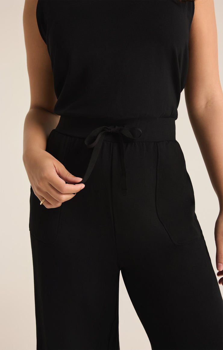 Pants Layover Modal Fleece Jumpsuit Black