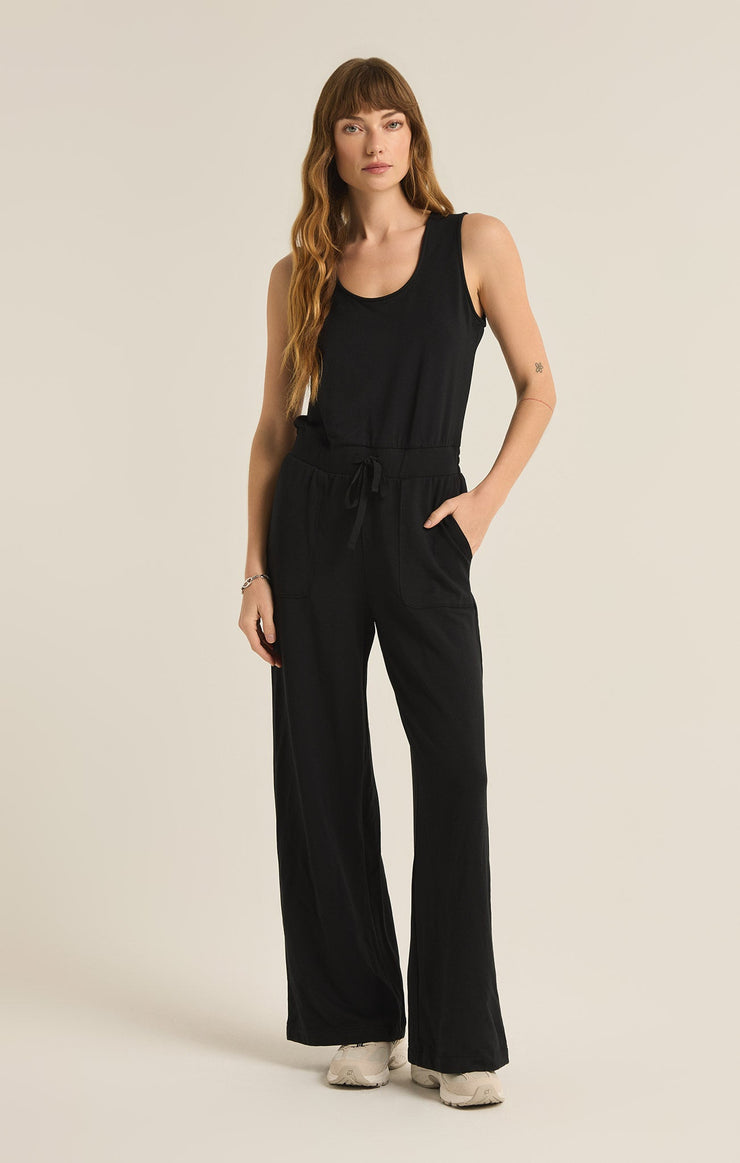 Pants Layover Modal Fleece Jumpsuit Black