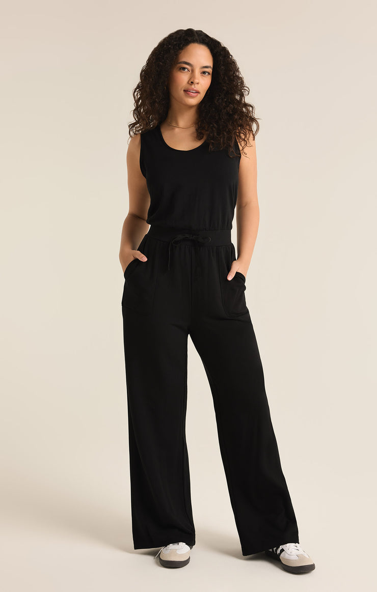 Pants Layover Modal Fleece Jumpsuit Black