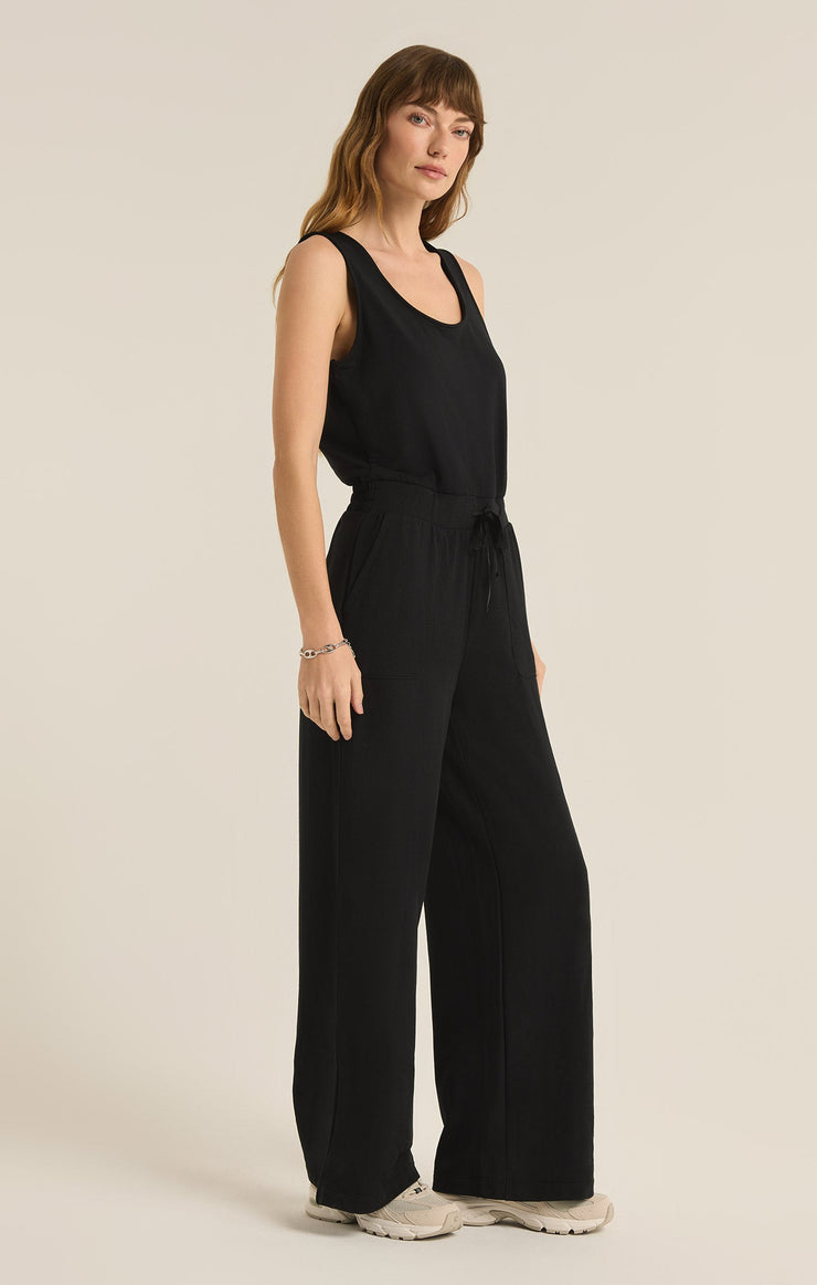 Pants Layover Modal Fleece Jumpsuit Black