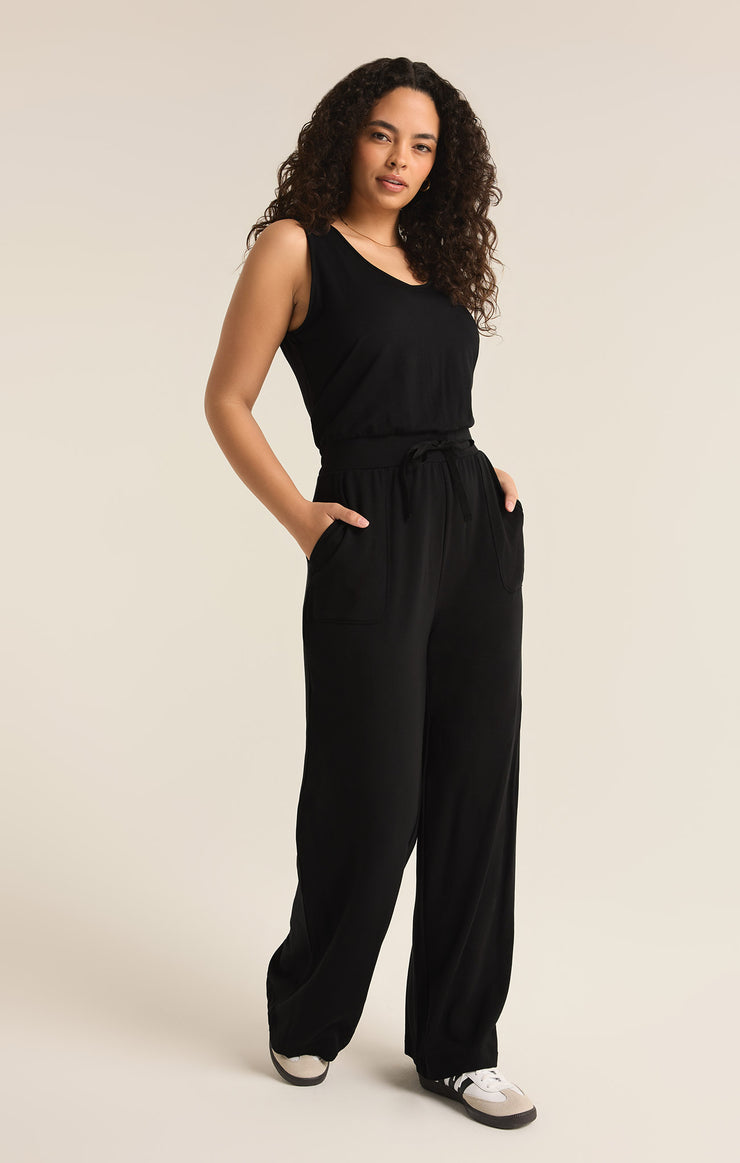 Pants Layover Modal Fleece Jumpsuit Black