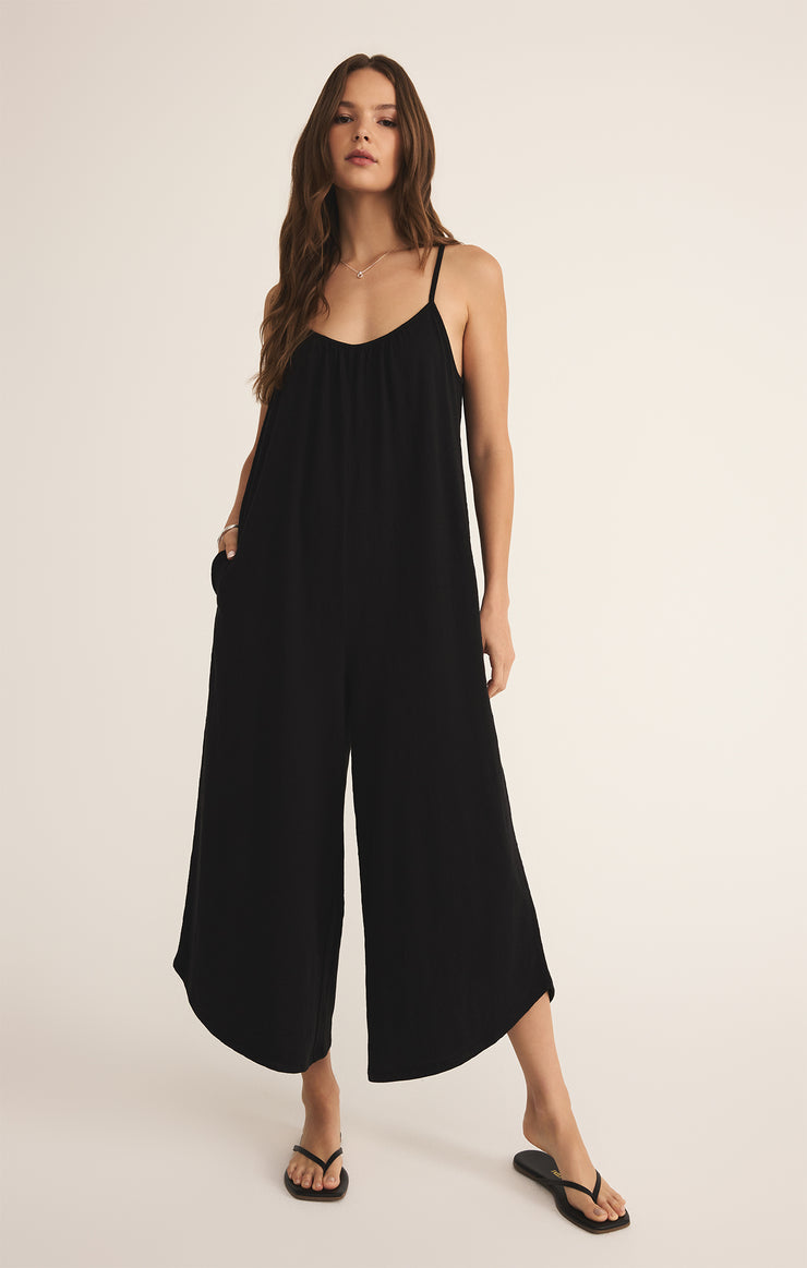 Pants Textured Flared Jumpsuit Black