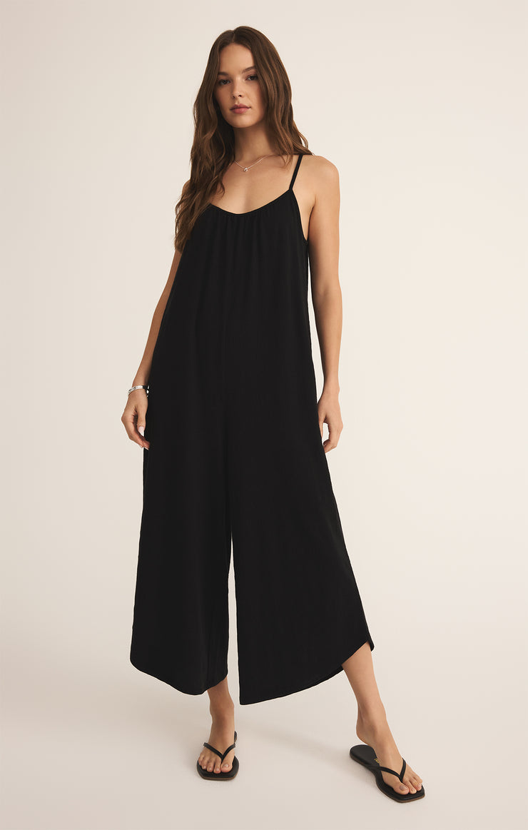 Pants Textured Flared Jumpsuit Black