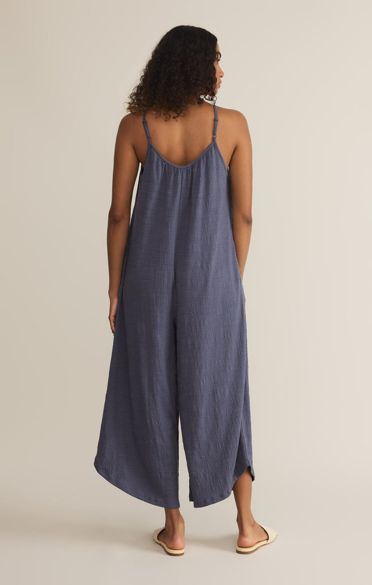 Pants Textured Flared Jumpsuit Worn Blue