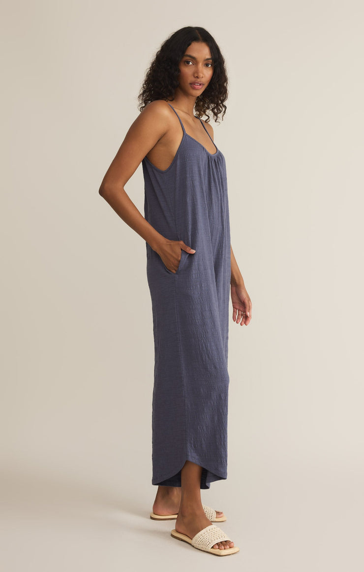 Pants Textured Flared Jumpsuit Worn Blue