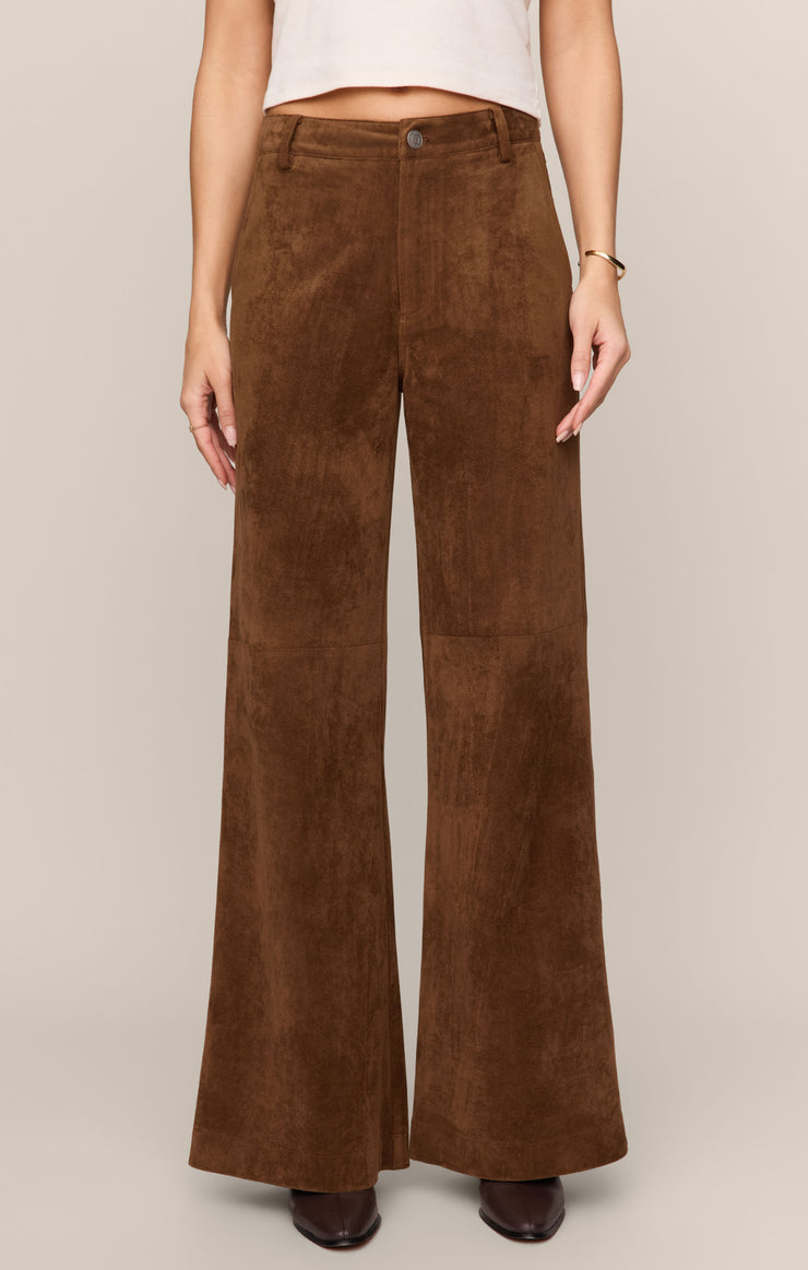 Pants Cecile Faux Suede Wide Leg Pant Saddle Suede