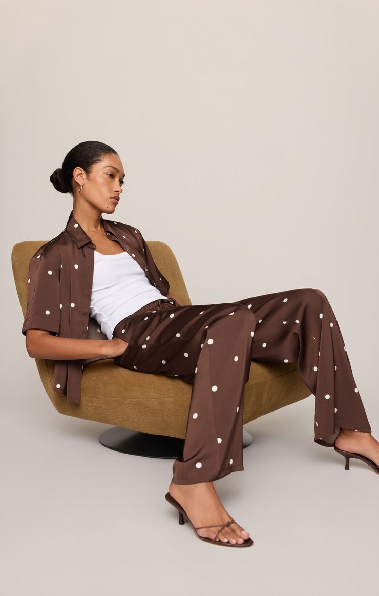 Pants Lara Satin Dot Wide Leg Pant Chocolate Cherry