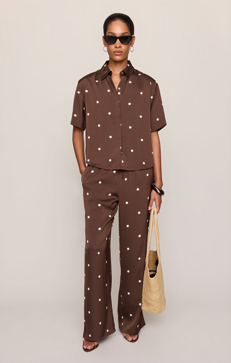 Pants Lara Satin Dot Wide Leg Pant Chocolate Cherry