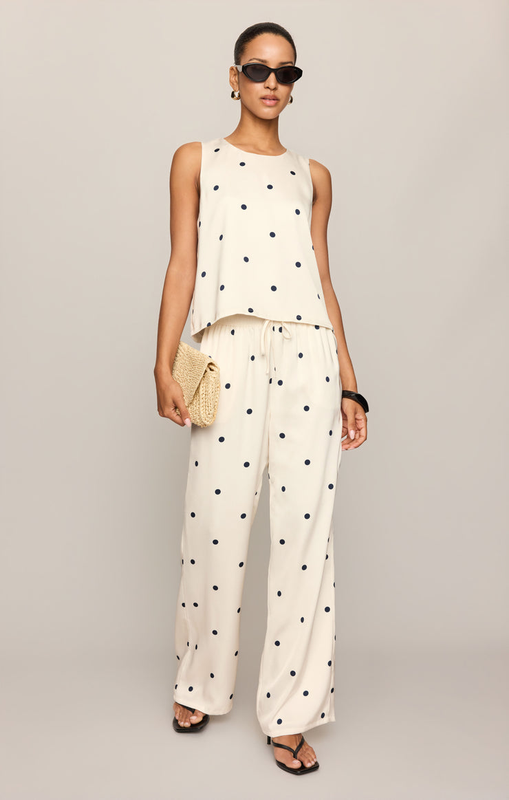Pants Lara Satin Dot Wide Leg Pant Sea Salt