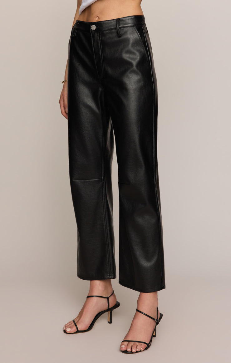 Pants Vesper Faux Leather Bowed Leg Pant Black