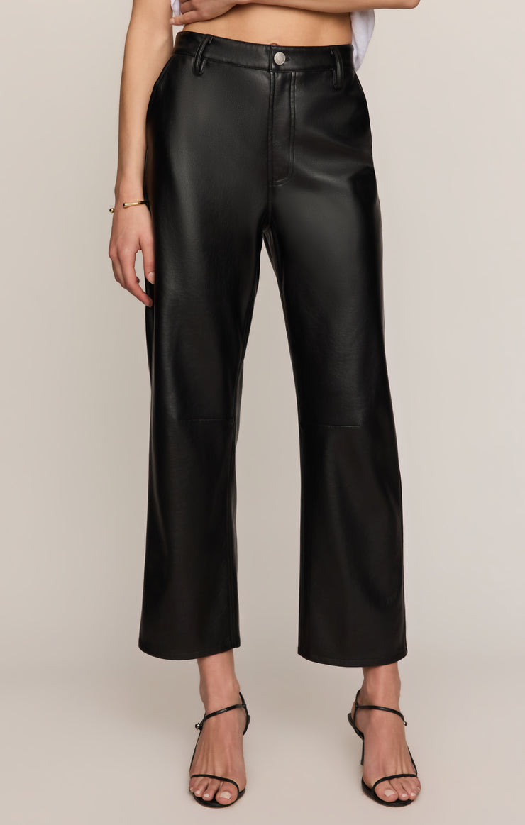 Pants Vesper Faux Leather Bowed Leg Pant Black