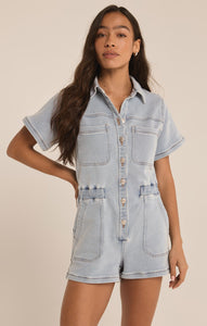 ShortsElias Knit Denim Romper Sun Bleached Indigo