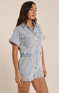 ShortsElias Knit Denim Romper Sun Bleached Indigo