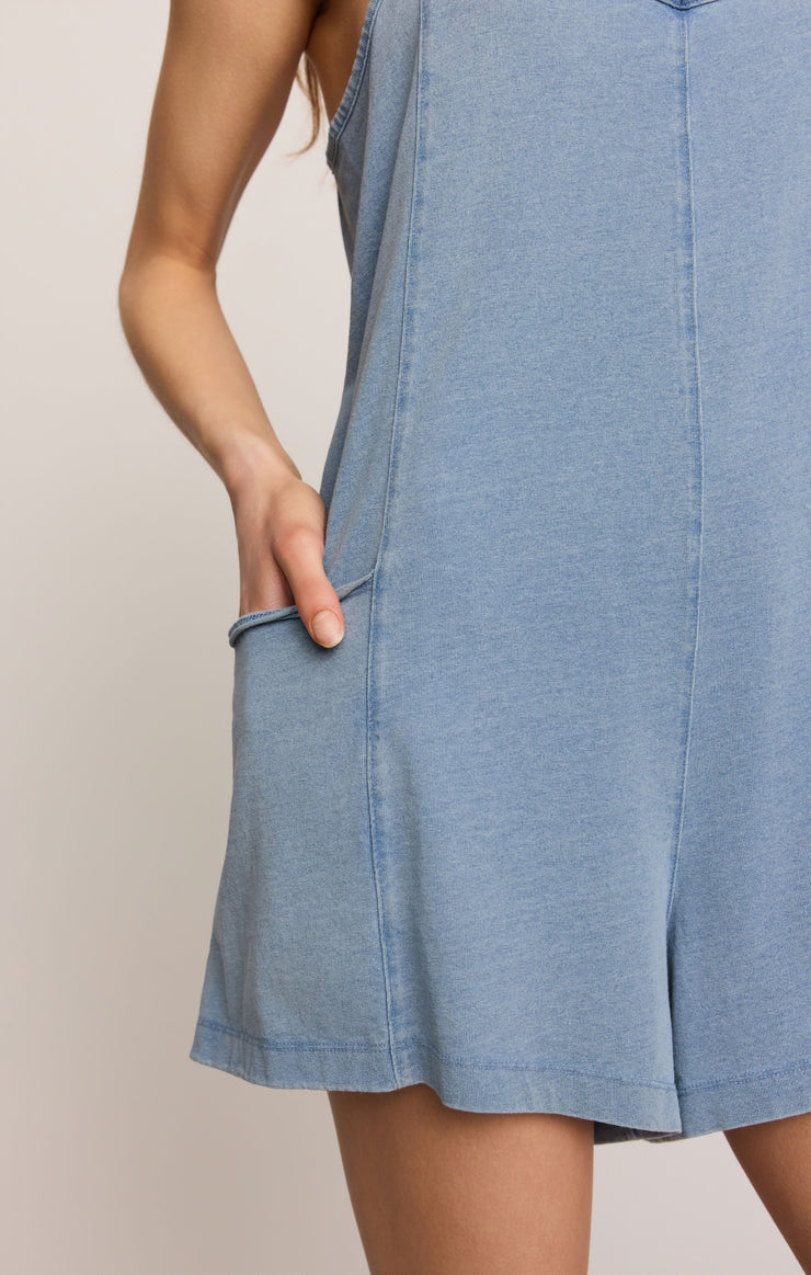 Z SUPPLY Women's Go Easy Jersey Denim Romper, Ocean Air Indigo