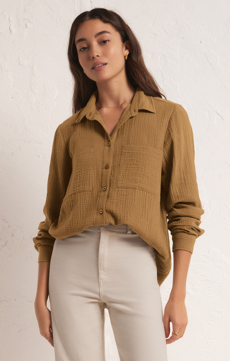 Tops Kaili Button Up Gauze Top Otter