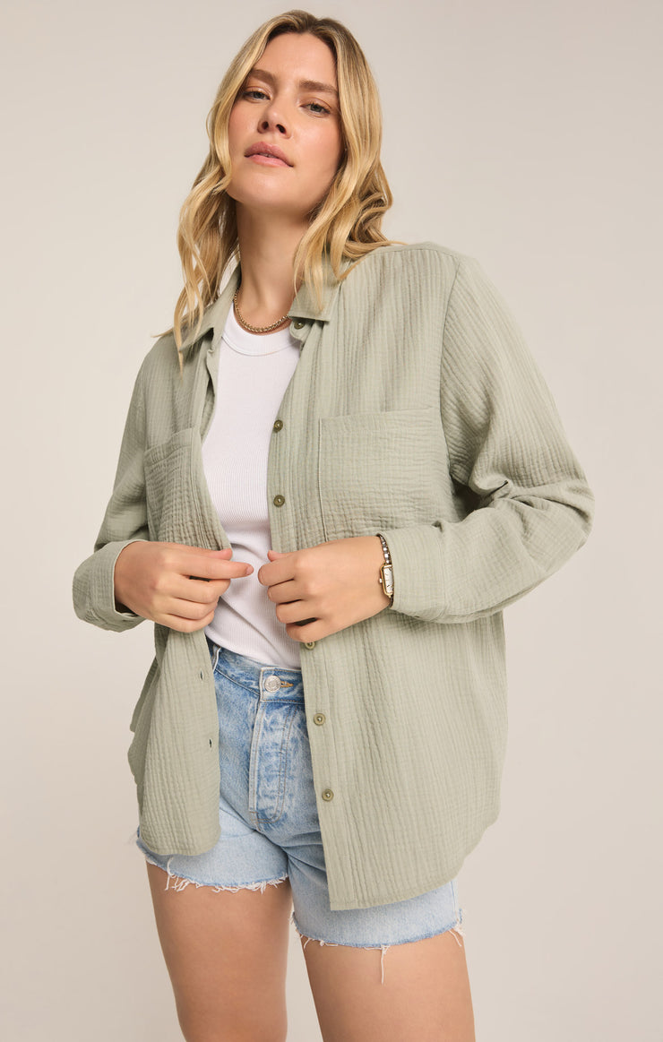 Tops Kaili Button Up Gauze Top  Pale Jade