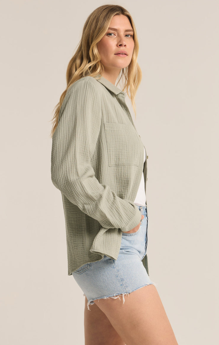 Tops Kaili Button Up Gauze Top  Pale Jade