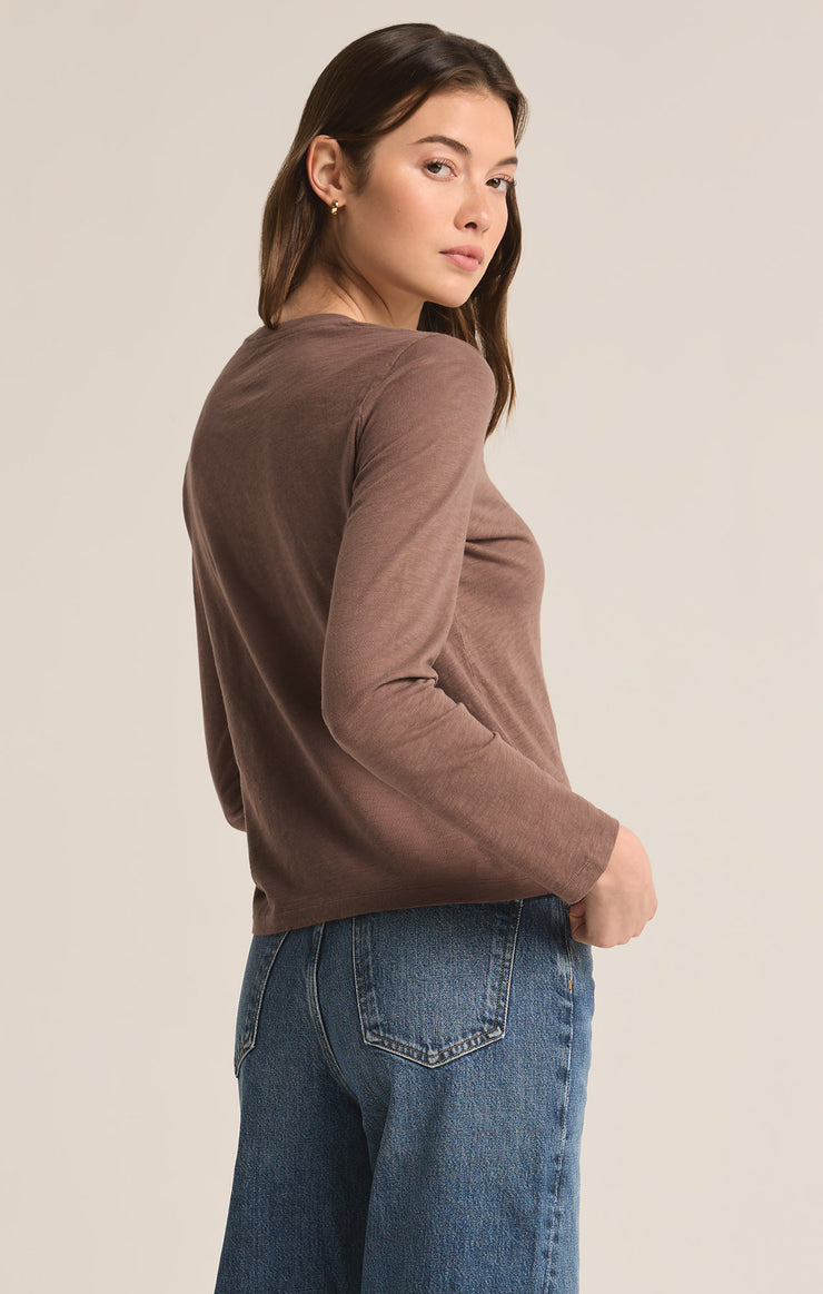 Tops Modern Slub Long Sleeve Tee Deep Taupe