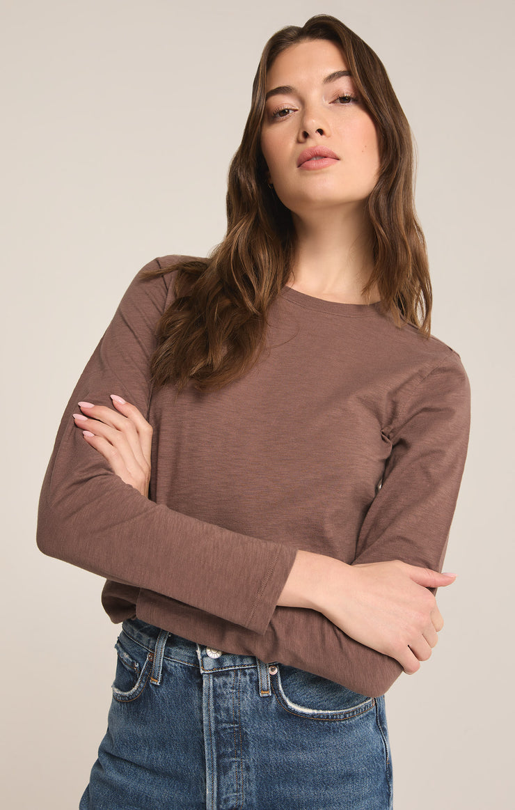 Tops Modern Slub Long Sleeve Tee Deep Taupe