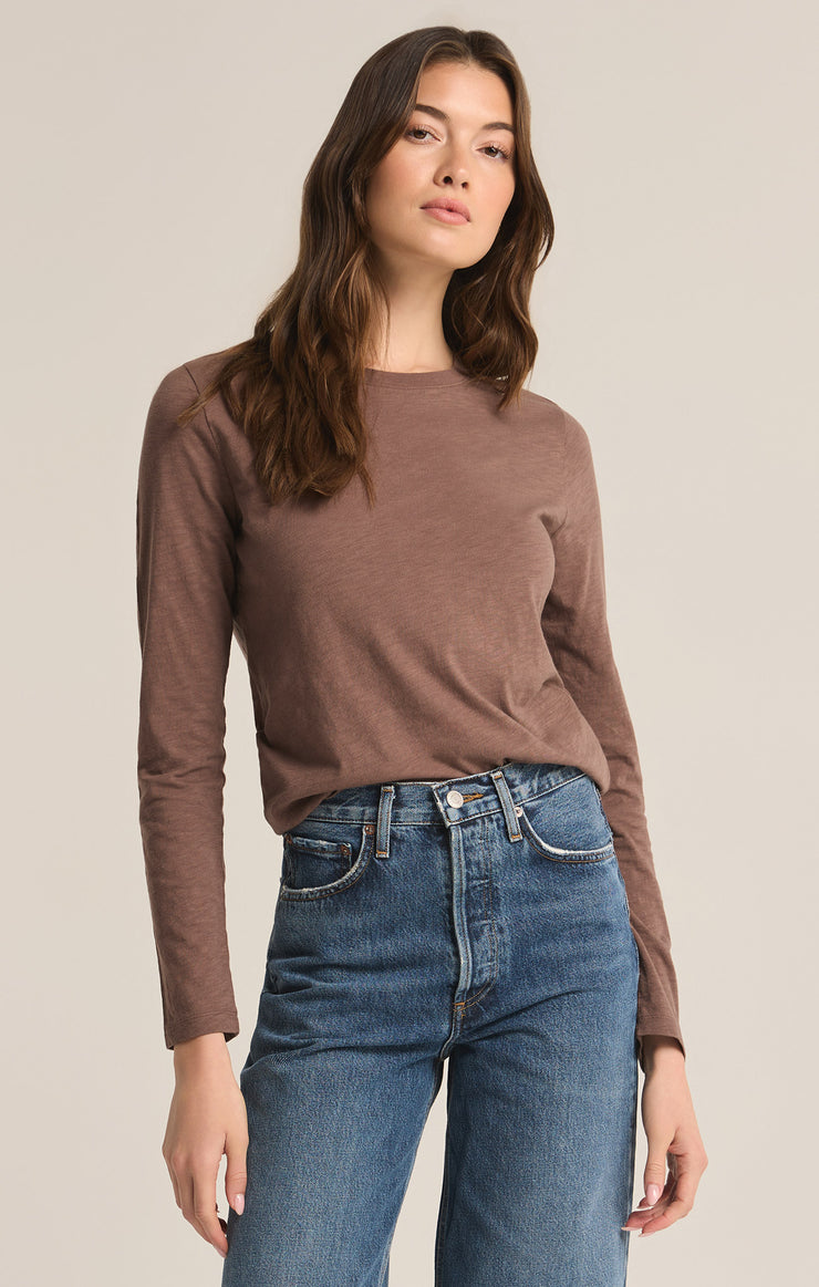 Tops Modern Slub Long Sleeve Tee Deep Taupe