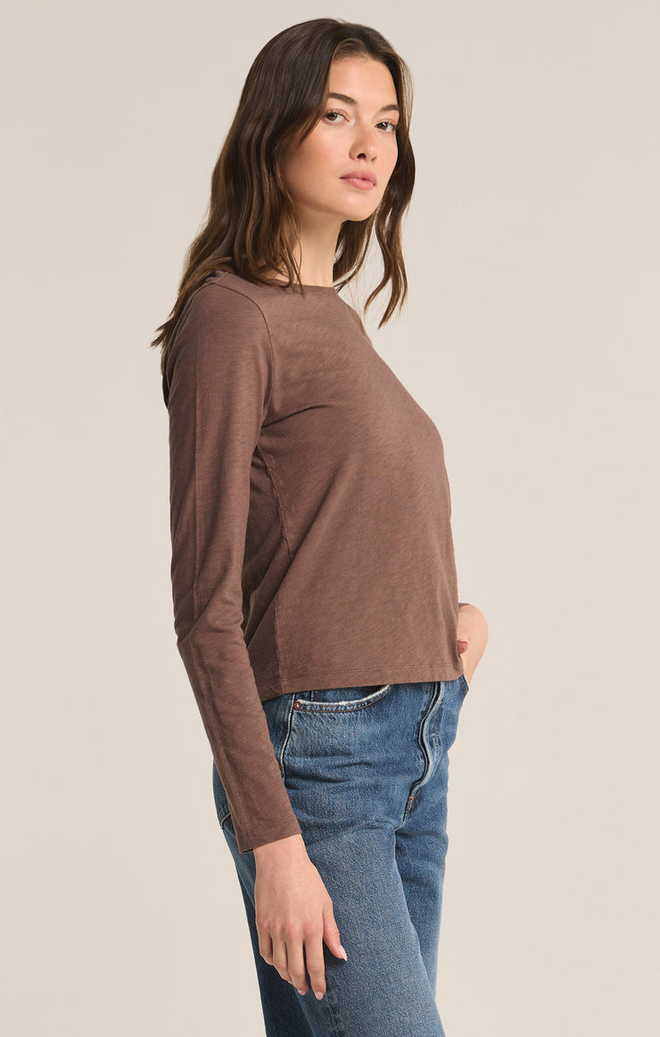 Tops Modern Slub Long Sleeve Tee Deep Taupe