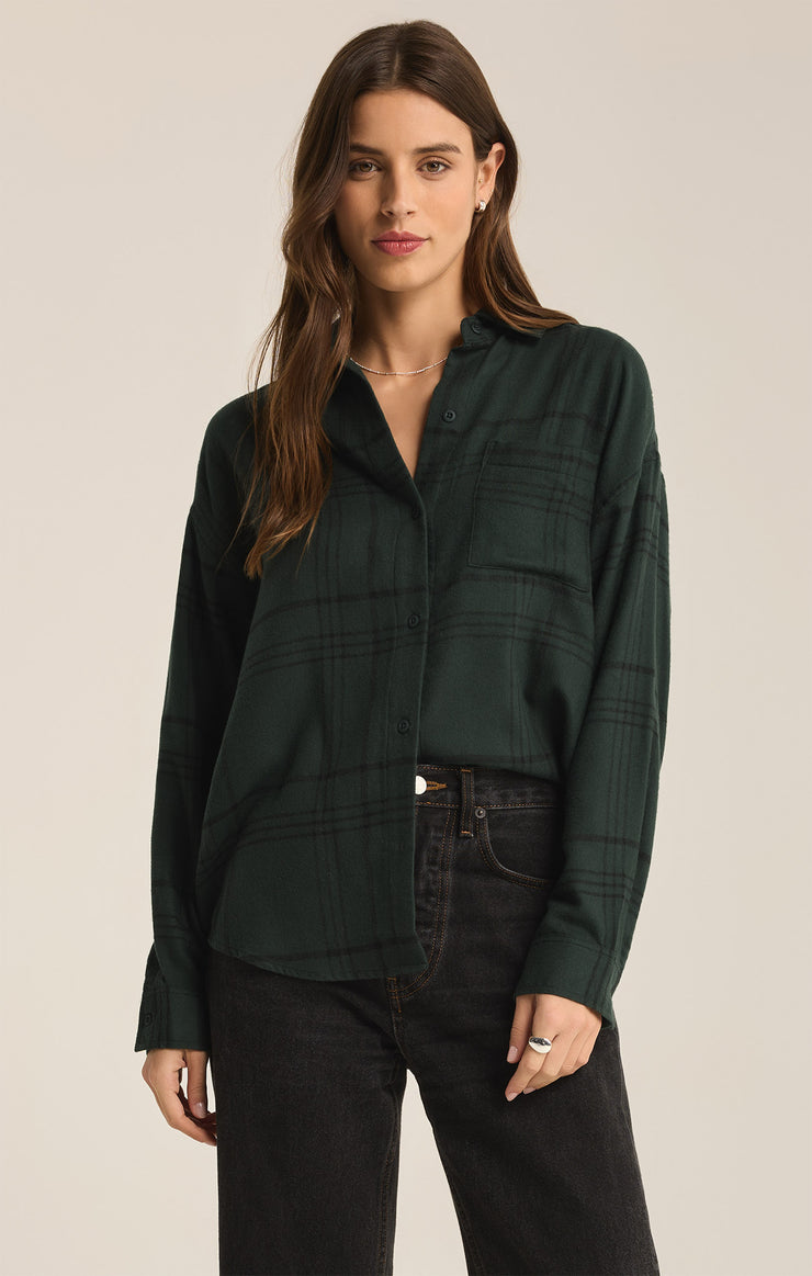 Tops River Plaid Button Up Cyprus Green