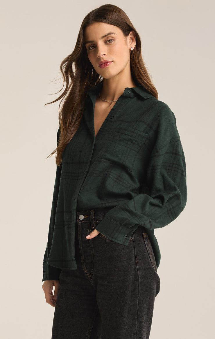 Tops River Plaid Button Up Cyprus Green