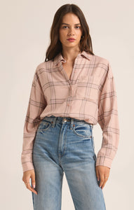 TopsRiver Plaid Button Up Lilac Gray